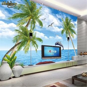 beibehang Dolphin palmy Vlastné abstraktných de parede 3D nástennú maľbu, Tapety Obývacia Izba TV Pozadie Stenu Papiere Domov Dekor podlahy