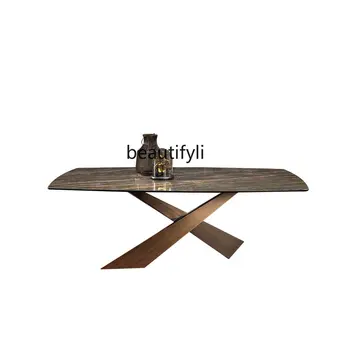 Taliansky Štýl Svetlo Luxusný Kamenný Tanier Jedálenský Stôl Jednoduchý Moderný Dizajnér Domov Jedálenský Stôl Minimalistický Jedálenský Stôl a Stoličky
