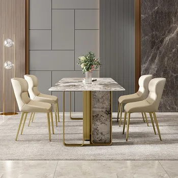 Taliansky Svetlé Kameň Tanier Jedálenský Stôl Moderný Minimalistický High-End Cenovo dostupný Luxus, Štýl Obdĺžnikový Domov písacie Stoly a Ch