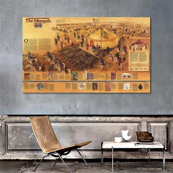 A2 Veľkosť 1996 Edition Stene Mapa Mongoli Jemné Plátno Vinyl Sprej Maľovanie Pre Domova Remeslá