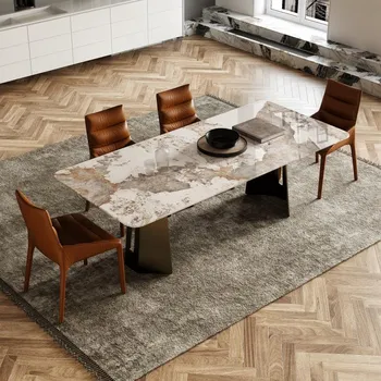 Obdĺžnikový taliansky Minimalistický Jedálenský Stôl ,Štýlové Kovové Nohy Stola a Stoličky
