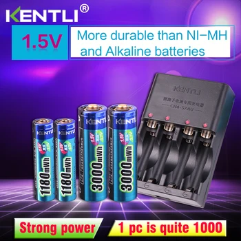 KENTLI 4pcs 1,5 v aa aaa batérie Nabíjateľná Li-ion Li-polymer Lithium batéria + 2 sloty AA AAA lítium li-ion Smart Nabíjačky