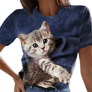 Dámske tričko Kawaii Mačka Tlače 3D Tričko Top Žena Oblečenie Letné Krátky Rukáv T O tvaru Bežné Ženské Nadrozmerná T-shirt