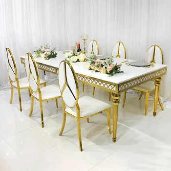 nábytok luxusný nerezovej ocele s zrkadlo, sklenený jedálenský stôl pre nevestu a ženícha