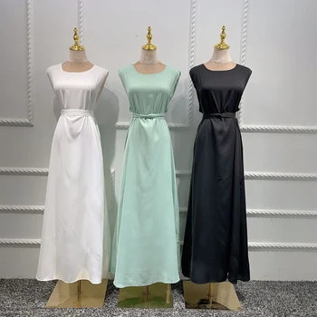 Nové Obyčajný Pod Abaya Vnútorné pre Ženy bez Rukávov Moslimských Šaty V Maxi dĺžke Hidžáb V Bielej farbe Khaki Zelená Islamské Oblečenie Sady