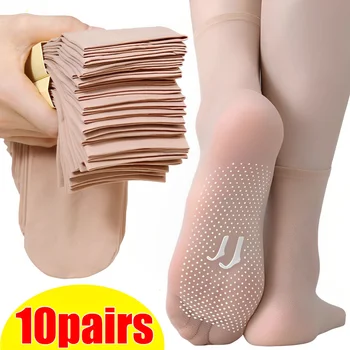10Pairs Farbu Pleti Transparentné Tenké Ženy Crystal Hodváb Ponožky Letné Krátke Elastické Členok Hodváb Ponožky Non-slip Priedušné Ponožky