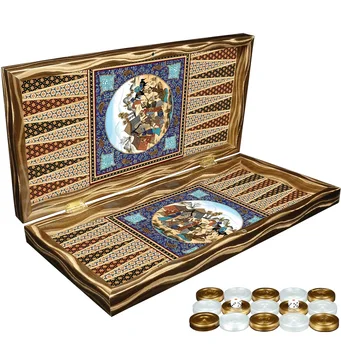 Premium Hatem Backgammon Šach Dáma Prievan Kvalitné Luxusné Osmanskej Najlepšie Drevené Autentické Darček Zábava Dosková Hra