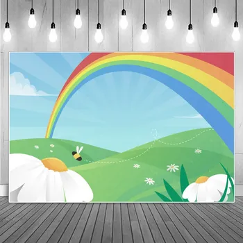 Rainbow Fotografie Pozadie Narodeniny Dekorácie Deti Vlastné Jar Zelená Hora Pivo Lesa Party Foto Štúdio Pozadí