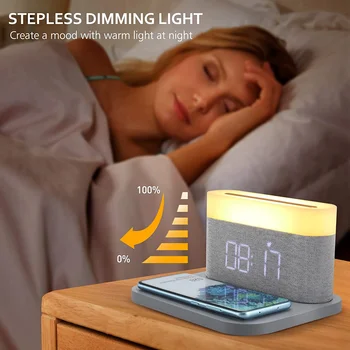 Rýchle Bezdrôtové Nabíjanie 15W Digitálny Budík Nočné Svetlo Nočné Dotyk Svetla na Čítanie Nastaviteľný Jas Spánok USB Nabíjačky