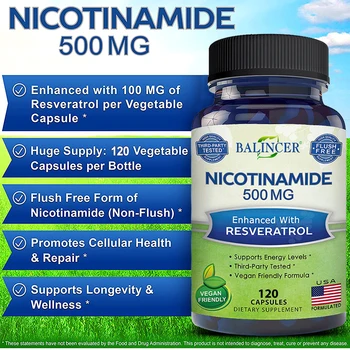 Balincer Niacinamide Dodatok - Pomáha podporovať tuku, nervový a tráviaci funkcie, zvýšiť metabolizmus, anti-aging, anti-wrinkle