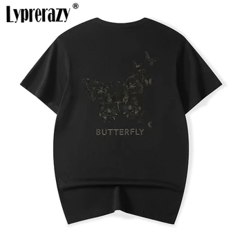 Lyprerazy Mužov Čínsky Štýl Butterfly Výšivky-Krátke rukávy T-shirt Letné Voľné Bavlnené Tričká