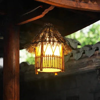 Juhovýchodnej Ázie Trávy Viniča Bambusu Tkané Luster Tvorivé Osobné Retro Reštaurácia Balkón Chodba Nádvorie Bambusu Lampa