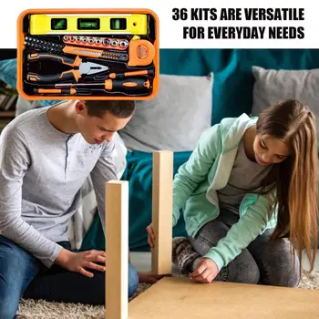 36pc Domácnosti Nástroj Nastaviť Ručne Tool Kit Domov DIY Nástroje Domov Kit Set Box Domácnosti Toolbox Nastaviť Denné Domácnosti Toolbox Pravítko