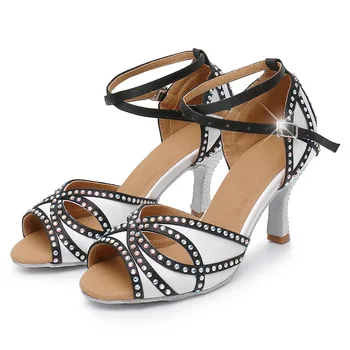 Nové Drahokamu Ženy latinské Tanečné Topánky Môžete Custom 5-10 cm Podpätku Dámske Saténové Sála Tango Cha-Cha Tanec Sandále Mäkké Jediným