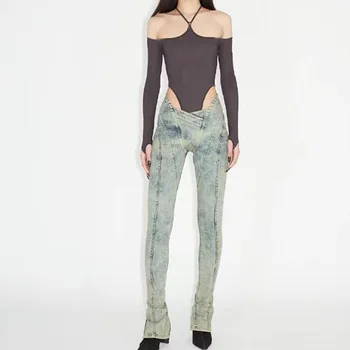 High-end žien nika značky dizajnér nové sexy vysoký pás asymetrické tesný sladká pikantná vietor, more, blue jeans