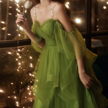 Nové Sladké Elegantné Zelené Šaty Žien Dráhy Prehrabať Midcalf Lady Princezná Banquet Luxusné Šľachtické Loptu Šaty Šaty 2023 Nové Módne