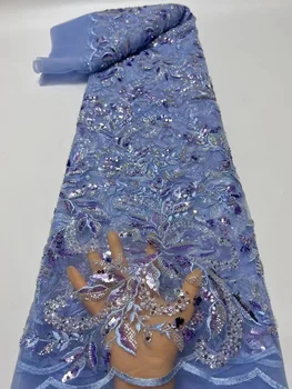 Luxusné Strane Korálkové Čipky Textílie Svadobné Luxusné Kvalitné Svadobné Tkaniny francúzsky Nigérijský Korálky, Flitre, Vyšívané na Tylu 5yrds
