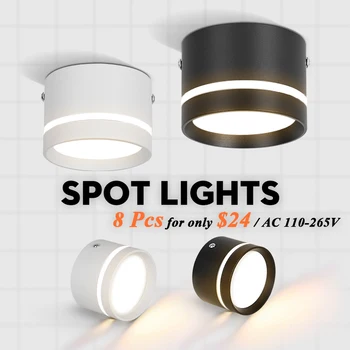 LED Stropné bodové svetlo Povrchovú montáž LED Spot Lampy Dole Svetlo 10W 15W 220V pre Kuchyňa, Jedáleň Škvrny Zariadenie 5W Čierna Biela