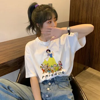 Snow White Disney Princezná T-košele dámske Bavlnené Tričko Košele Anime Kawaii Karikatúry Harajuku Príležitostné Oblečenie, Módne Streetwear