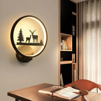 Okrúhle LED Nástenné svietidlo Art Spálňa Posteli Obývacia Izba Dekor Stmievateľné Osvetlenie Živice Jeleň Nástenné Svietidlá Nočné Lampy, Domáce Dekorácie