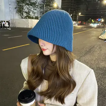 Windproof Módne Teplé Zimné Ochranu Sluchu Kórejský Štýl Čiapky Vedierko Hat Pletený Hat Klobúk Ženy