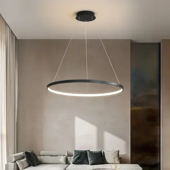 Moderný Minimalistický Krúžok LED Prívesok Svetlo pre bývanie, Jedáleň, Kuchyňa Black Luster Domáce Dekorácie, Závesné Svietidlo