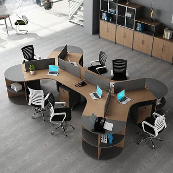 Jednoduchý moderný nábytok s kombináciou zamestnancov stoly a stoličky, 3/6 osoba obrazovky, polkruh workbench, zakrivené zamestnancov