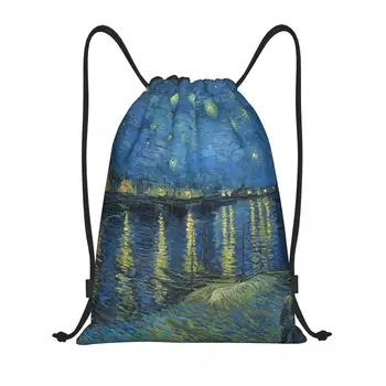 Hviezdna Noc Nad Rhone Šnúrkou Batoh Športové tašky pre Ženy, Mužov, Vincent Van Gogh Školenia Sackpack