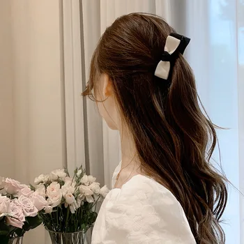 Kórejský Módne Čierne Biele Bowknot Banán Vlasy Klip Dievčatá Elegantné Horsetail Držiteľ Vlásenky Headdress Doplnky do Vlasov pre Ženy