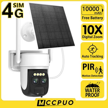 Mccpuo 4K 8MP 4G Sim Dual Objektívom, WIFI Solárne Batérie Fotoaparátu PIR Ľudských Detekcie Vonkajšie Bezpečnostné CCTV Kamera