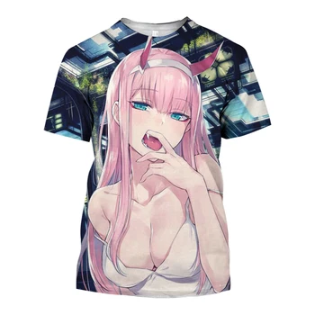 2023 Nové Letné Populárne Pánsku Anime Miláčik V Franxx Sexy Dievča 3D Muži T-shirt Módne Bežné ženy Krátke Rukáv Top Boy
