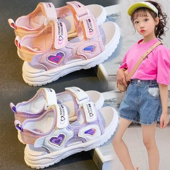 Dievčatá Športové Sandále 2023 Lete Nové Farby Zodpovedajúce Srdce Tvar Open-toe Non-slip Deti Móda Všestranný Bežné Pláže Topánky