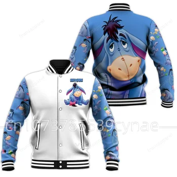 Eeyore Baseball Jacket pánske Ženy Hip Hop Harajuku Bunda Disney Baseball Jednotné Streetwear Chlapci Dievčatá Voľné Coats