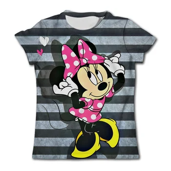 Roztomilý Minnie Mouse T-shirts Pre Dievča Deti T-shirt Kawaii Disney Tričko Karikatúry Bežné Oblečenie pre Deti, Dievčatá, Krátky Rukáv Topy