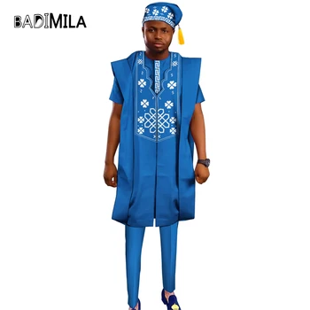 Africké Oblečenie Dashiki Muži 4 Kusy Vyšívané Šaty, Košele a Nohavice Set s Klobúk Patchwork Afriky Oblečenie Wyn2026