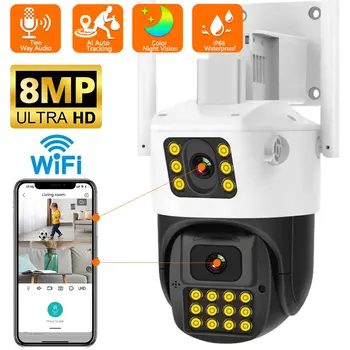 8MP 4K PTZ, Wifi, Fotoaparát, Dual Objektívom s Dual Screen Ai Ľudských Zistiť Auto Tracking Bezdrôtové Vonkajšie Surveillance Camera App iCSee