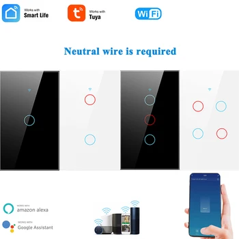 Tuya WiFi Smart Light Switch S Neutrálnym Line Dotykový Panel Smart Home Asistent Pracuje S Inteligentný Život Cez Alexa Google