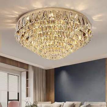 Z nehrdzavejúcej ocele stropné svetlo v obývačke, moderným pravouhlým/kolo K9 krištáľové lampy, stropné lampy 2022, E14 LED zdrojom svetla