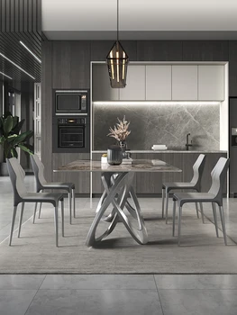 Taliansky Pandora rock doska stola moderný jednoduchý ľahký luxusné high-end malých rodinných jedálenský stôl stoličky zmes
