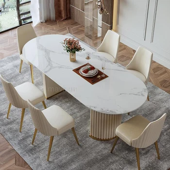 Biely Okrúhly jedálenský Stôl Kuchyňa Rock Rada Moderné Svetlo Luxusný Stôl Stoličky Nordic Jednoduchá Tabuľka Jasliach Nábytok GPF50YH