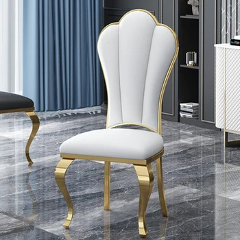 Moderný minimalistický nehrdzavejúcej ocele, luxusný hotel, jedálenské stoličky, high-end mäkké tašky, biele kožené operadlo stoličky