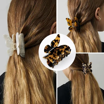 Nový Butterfly Vlasy Pazúr Acetát Materiál Mix Farieb Klip Pre Ženy, Dievča, Hrubé Vlasy Retro Doplnky Do Vlasov